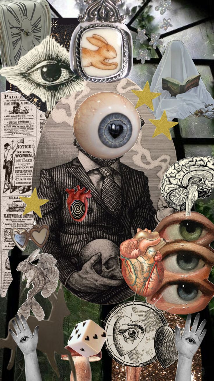 an altered collage with many different images