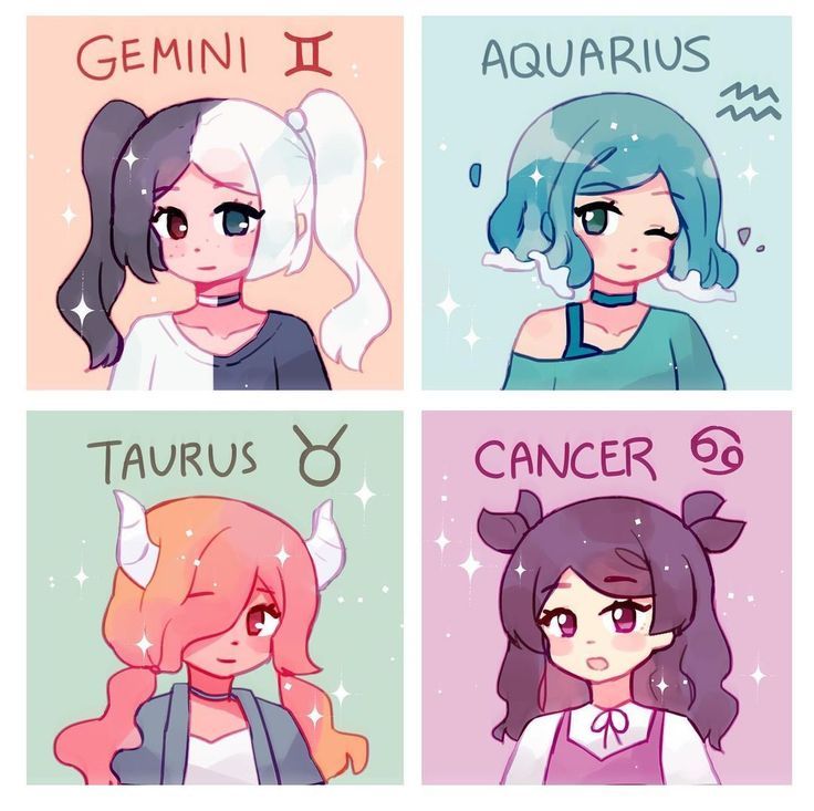 four zodiac girls with different hair colors