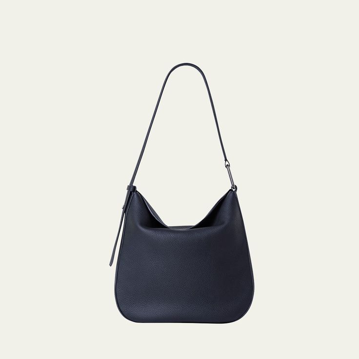 Akris "Anna" hobo bag in structured napa leather  Adjustable shoulder strap with signature trapezoid ring Fold-over flap top with magnetic closure  Interior, one zip pocket  Approx. 13"H x 13.8"W x 3.9"D Made in Romania Structured Shoulder Bag With Palladium Hardware For Everyday Use, Structured Leather Hobo Bag For Everyday Use, Structured Office Shoulder Bag With Palladium Hardware, Modern Shoulder Bag With Double Handle And Smooth Grain, Office Hobo Bag With Palladium Hardware And Top Handle, Structured Hobo Bag For Everyday Use, Modern Crossbody Hobo Bag With Smooth Grain, Modern Smooth Grain Satchel Shoulder Bag, Modern Textured Leather Crossbody Hobo Bag