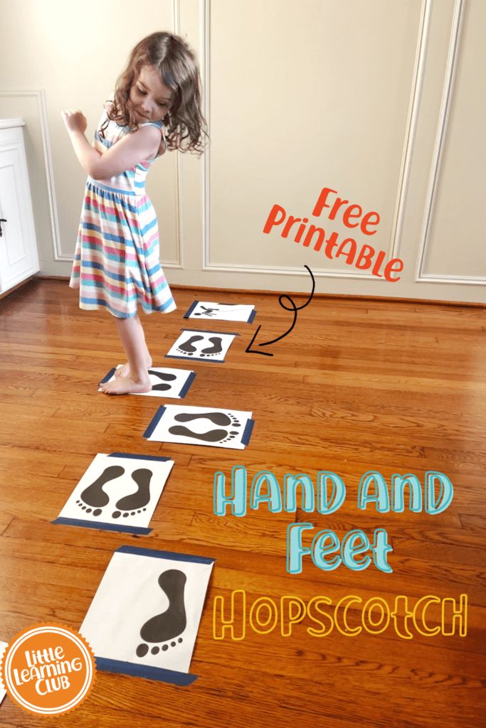 Such a fun gross motor activity! Hand and feet hopscotch! Free printable in post My Body Gross Motor Activities, All About Me Gross Motor Activities Preschool, Body Movement Activities For Preschool, Hand And Foot Hopscotch Game, Shape Movement Activities, Gross Motor Classroom Activities, Hand And Foot Hopscotch Game Free Printable, Doctor Gross Motor Activities, Classroom Gross Motor Activities