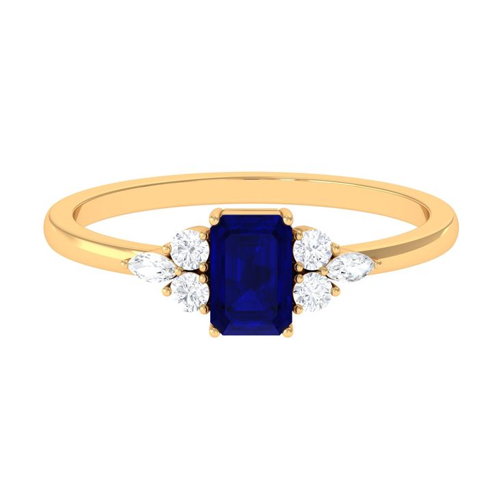 Product Details For those born in September, the Blue Sapphire Solitaire Ring is an ideal choice. This captivating Blue Sapphire Engagement Ring is delicately held in a Prong Setting and adorned with a trio of sparkling Diamond stones, enhancing its charm and allure. The centerpiece boasts an elegant Octagon Cut Blue Sapphire, elevating this ring to the status of a luxurious and exquisite piece of fine jewelry. Product Information SKU SHP-RINGS032228972 Weight 1.36 gm (Approximate) BLUE SAPPHIRE INFORMATION No.of Stones 1 Pieces Total Weight 0.70 Carat (Approximate) Dimension(approx) Emerald Cut-4X6 mm-1 Pcs Color Blue Cut Brilliant Shape Emerald Cut Setting Type Prong-Setting Quality Grade AAA DIAMOND INFORMATION No.of Stones 6 Pieces Total Weight 0.29 Carat (Approximate) Dimension(approx Born In September, Blue Sapphire Engagement Ring, Sapphire Solitaire Ring, Sapphire Solitaire, Sapphire Engagement Ring Blue, Ring With Diamond, Sparkling Diamond, Sapphire Engagement Ring, 18k Yellow Gold Ring