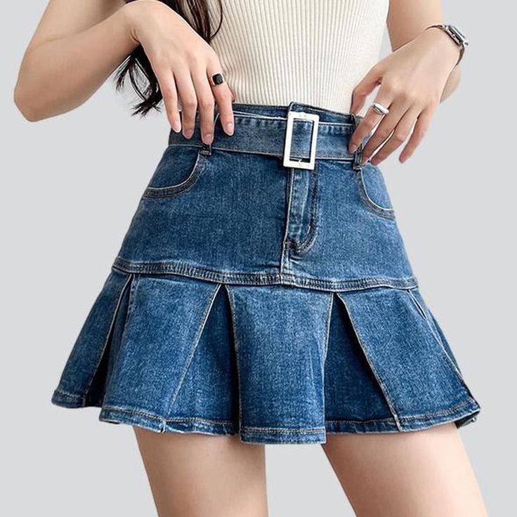 Dive into summer with our 2023 Summer Collection Skater Denim Skirt with Belt! With its mid-waist. stonewashed. street-vibe design and a unique zipper & button closure. this skirt is the perfect blend of contemporary fashion and nostalgic grunge.Key Highlights: Grunge Galore: Inspired by the iconic '90s grunge movement. this skirt exudes an effortlessly cool attitude. Distinctive Damaged Pattern: Expertly crafted wear and tear. capturing a raw. unfiltered essence. Sleek Slim Fit: Designed to hug Denim Skirt With Belt, Cool Attitude, Womens Denim Skirts, Jeans Street Style, Skirt With Belt, Contemporary Fashion, Look Chic, Summer Collection, Pretty Outfits