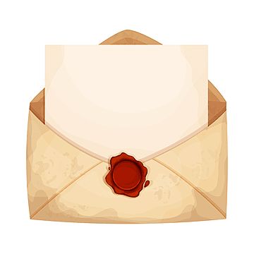 an open envelope with a wax stamp on the front and bottom, isolated on a white background