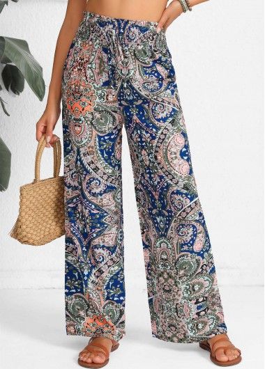 Color:Blue;Size:S;Size:M;Size:L;Size:XL;Package Contents:1 X Pants; Casual Boho Print Bottoms For Beach, Bohemian Printed Bottoms For Summer, Summer Festival Bottoms With Boho Print, Bohemian Printed Summer Bottoms, Summer Festival Boho Print Bottoms, Summer Wide-leg Paisley Print Pants, Blue Harem Pants For Spring Vacation, Summer Festival Boho Bottoms, Multicolor Boho Print Bottoms For Vacation