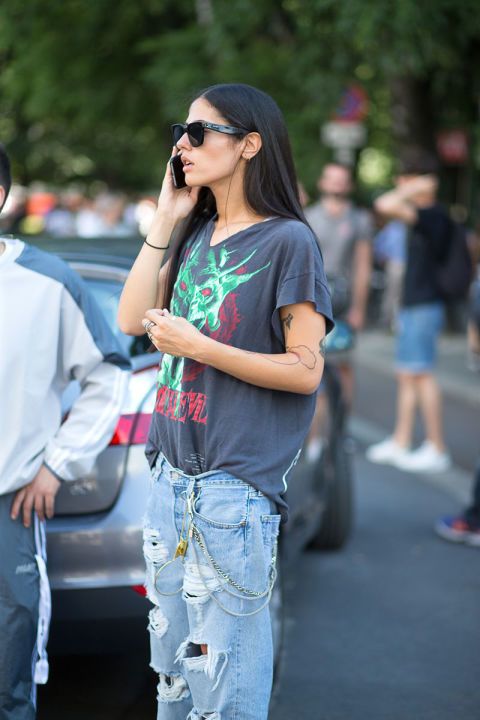 Street Style Summer Casual, Gilda Ambrosio, Rocker Look, Mode Punk, Milan Street Style, Women Street, Street Style Summer, Mein Style, Mode Inspo