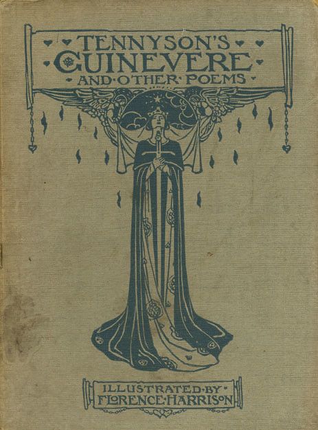 an old book with blue ink on the front cover and title in english, featuring a woman wearing a long flowing dress