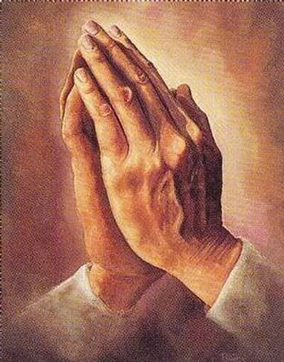 hands folded in prayer with the words praying through god's vision from his spirit to the