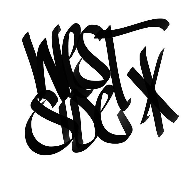 the word west is written in black ink