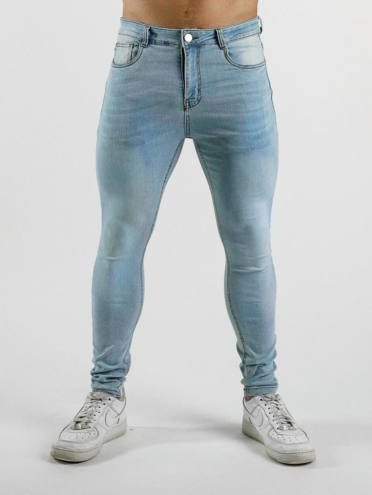 ✓ Versatile Skinny Fit - A perfectly fitted look from waist to ankle with no saggy areas on slim guys, with stretch to accommodate larger muscular thighs, glutes and calf muscles. ✓ Ultra-Stretch Denim - Luxurious denim elastane blend to give a flexible waist and leg fit, plus full freedom to move with comfort qualities more like activewear. ✓ Stylish Jeans - Understated design, with a satisfying real denim weight, for a classy modern look in Light Blue washed to ice blue tones across the thighs