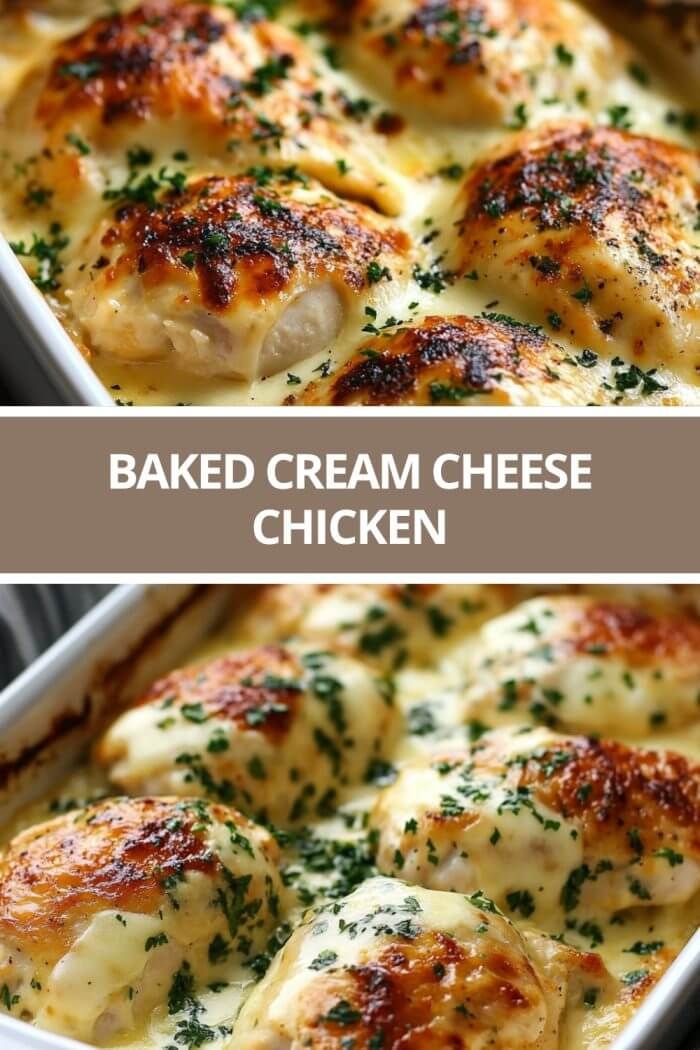 baked cream cheese chicken in a casserole dish