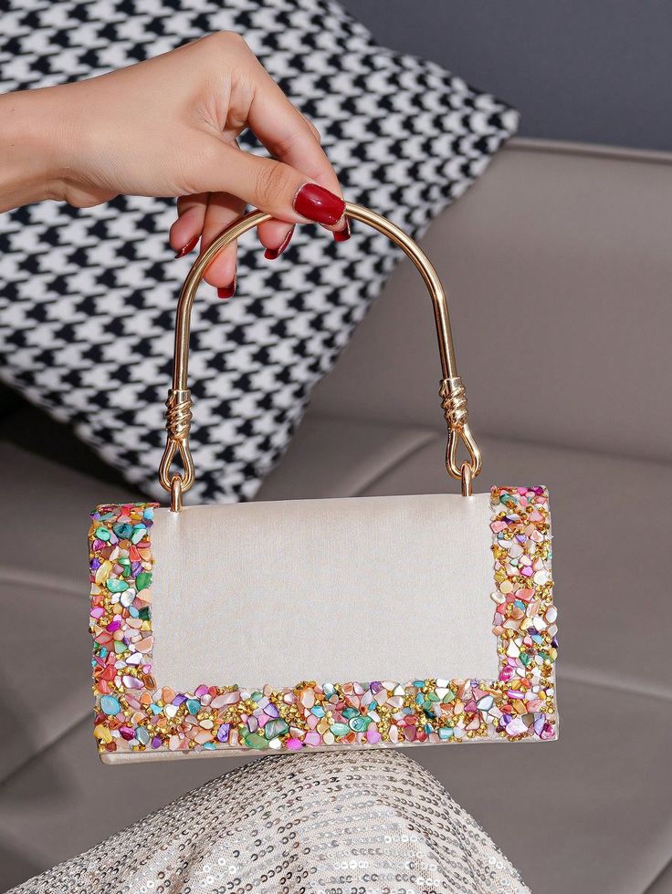 Crystal Rhinestone Embellished Evening Clutch Bag, Party Bag, Prom Bag, Elegant Handbag, Fashionable Women's Bag Multicolor Glamorous   Satin Plain,All Over Print Square Bag   Women Bags, size features are:Bust: ,Length: ,Sleeve Length: Multicolor Rhinestone Evening Bag For Party, Multicolor Rhinestone Evening Bag For Events, Rhinestone Handheld Evening Bag For Party, Handheld Rhinestone Evening Bag For Party, Party Shoulder Bag With Rhinestones, Rectangular, Rhinestone Clutch Shoulder Bag For Party, Multicolor Rhinestone Shoulder Bag For Party, Party Handheld Bags With Rhinestones, Glamorous Embellished Multicolor Bags