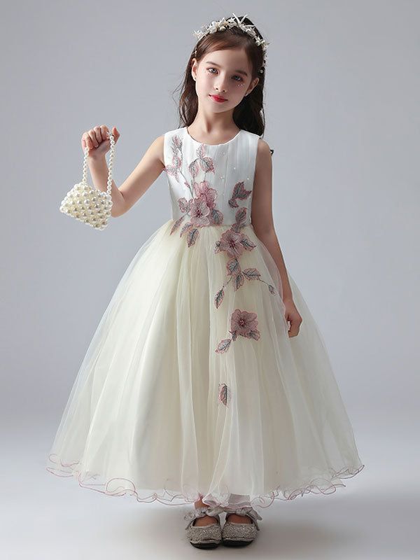 Silhouette Princess Neckline Jewel Hemline/Train Ankle-Length Back Details Zipper Fabric Tulle, Polyester Embellishment Flowers, Embroidered, Beaded Sleeve Length Sleeveless Fully Lined Yes Season Spring, Summer, Fall Weight 0.5kg Kids Pageant Dresses, Kids Pageant, Flowers Embroidered, Girls Dresses Online, Tulle Flowers, Dress Tulle, Wedding Attire Guest, Princess Girl, Winter Kids