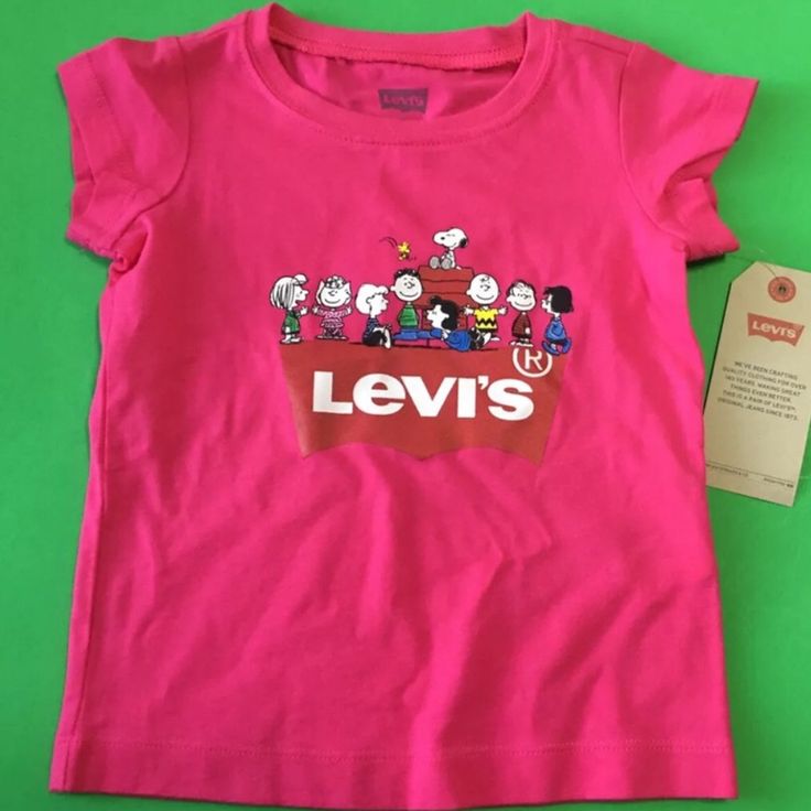 Levis Baby Toddler Girls Dark Hyper Pink Tee 2t Character Print Cotton Tops, Pink Character Print Tops For Playtime, Pink Tops With Character Print For Playtime, Spring Graphic Tee Tops For Playtime, Pink Letter Print Tops For Playwear, Spring Playtime Graphic Tee Tops, Pink Crew Neck Top For Playtime, Pink Cartoon Print T-shirt For Playwear, Spring Character Print Tops For Playwear