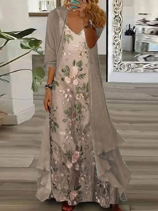 Women's Lace-up Floral Holiday Chiffon Going Out Two-Piece Set Casual Summer Top With Pants Matching Set | justfashionnow Casual Beige Floral Print Sets, Non-stretch Summer Vacation Sets, Casual Two-piece Spring Dresses, Elegant Beach Sets For Spring, Spring Non-stretch Day Out Sets, Non-stretch Spring Sets For Day Out, Floral Print Chiffon Sets, Sleeveless Two-piece Spring Sets, Casual Two-piece Summer Dress