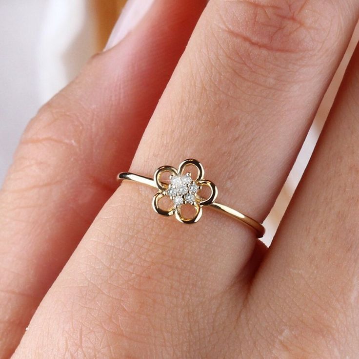 14K Gold Flower Ring, Diamond Daisy Ring, Sunflower Band, Stackable Gold Ring, Dainty Flower Ring, Tiny Gold FlowerJewelry, Gift For Her Delicate Flower Ring As A Gift, Delicate Flower Ring As Gift, Delicate Flower Shaped Ring For Gift, Flower Shaped Promise Ring, Flower Shaped Birthstone Promise Ring, Rose Gold Flower Ring For Gift, Yellow Gold Flower-shaped Diamond Ring, Yellow Gold Flower Diamond Ring With Prong Setting, Delicate Flower Charm Ring As Gift