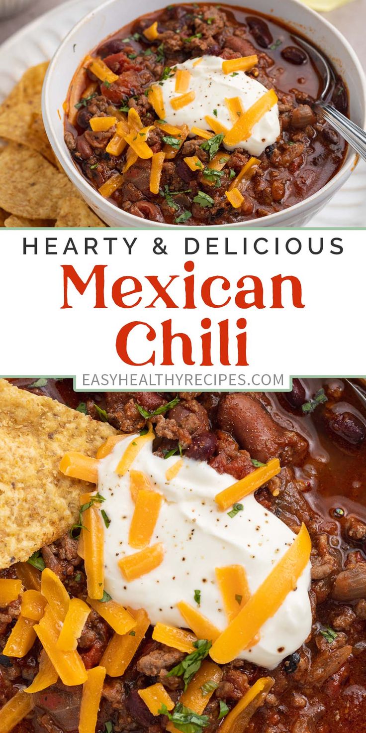 hearty and delicious mexican chili with cheese on top