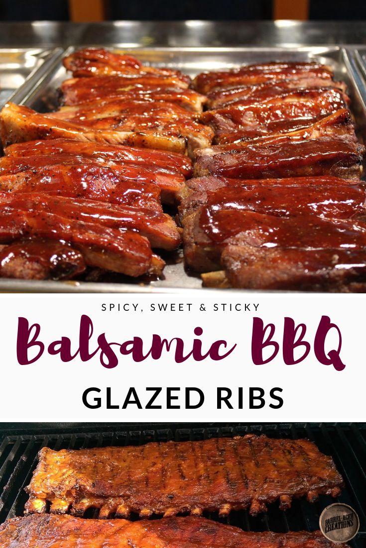 barbecue bbq glazed ribs on the grill with text overlay