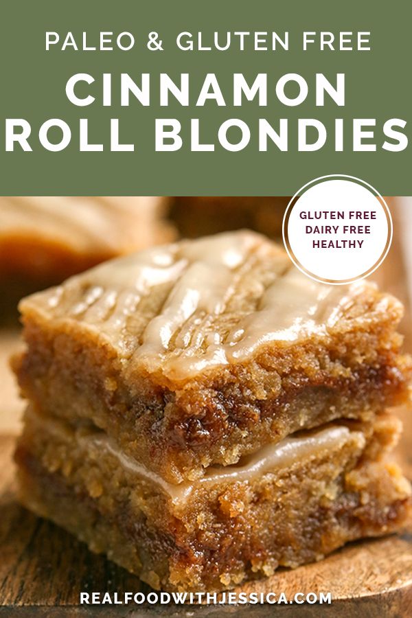 palen and gluten free cinnamon roll blondies are stacked on top of each other