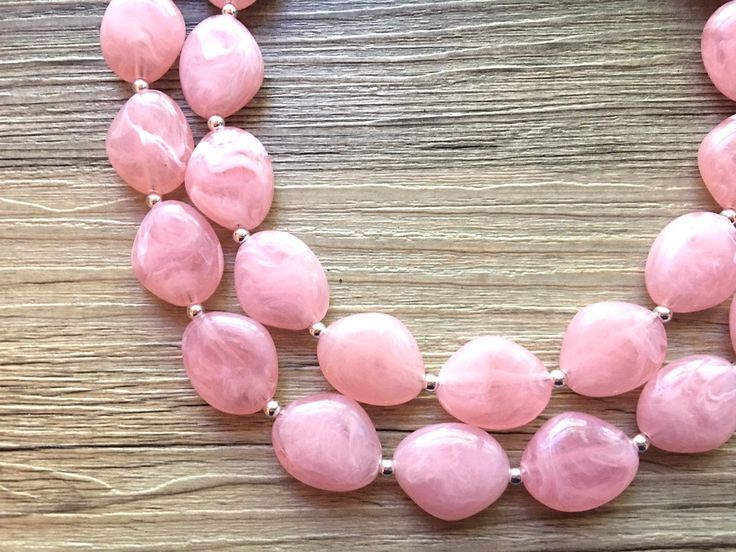 "A classic neutral that never goes out of style! Each bead is one of a kind, and has swirls of multi-toned pinks and white. Each bead has a \"stained glass\" look - very chic and elegant. This is part of our \"Magnolia Necklace Collection\". Love this style but prefer a different color? Check out the rest of the collection here: https://www.etsy.com/shop/PolkaDotDrawer/search?search_query=Magnolia Necklace is 16 inches long with a 4 inch extender chain. Earrings are 2\" drop. Bracelet is a 7\" s Elegant Rose Quartz Beaded Necklaces, Pink Round Beaded Necklaces For Party, Pink Beaded Necklaces For Party, Elegant Pink Beaded Necklaces With Round Beads, Elegant Pink Beaded Necklace With Gemstone Beads, Pink Gemstone Beads Necklace For Wedding, Elegant Pink Beaded Necklace With Round Beads, Elegant Pink Gemstone Beaded Necklaces, Elegant Pink Beaded Necklace For Gift