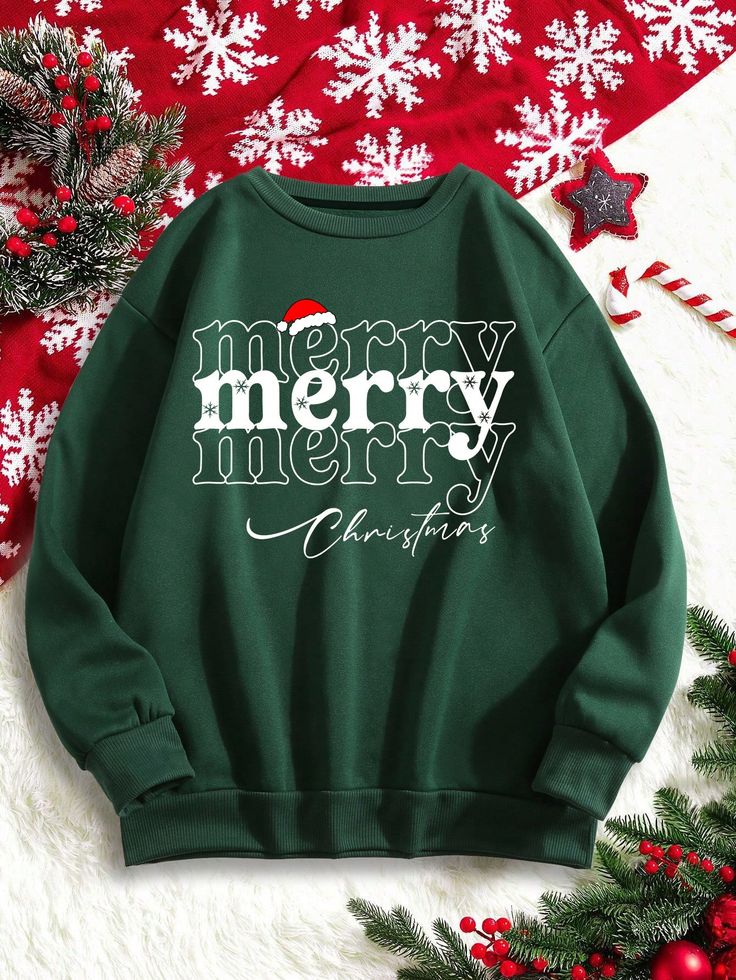 Plus Christmas Print Thermal Lined SweatshirtI discovered amazing products on SHEIN.com, come check them out! Cricut Christmas Sweatshirts, Cute Christmas Sweatshirts, Christmas Sweatshirts Vinyl, Sweatshirt And Shirt Outfit, Christmas Sweatshirt Ideas, Christmas Fits, Fall Flannel, Christmas Clothing, Christmas Letter