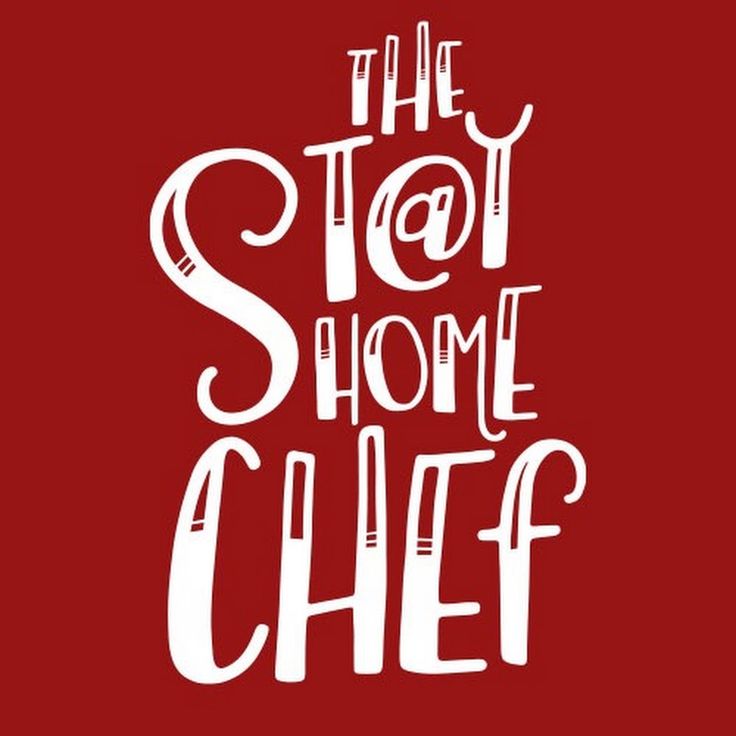 the stay at home chef is written in white on a red background with an inscription that reads