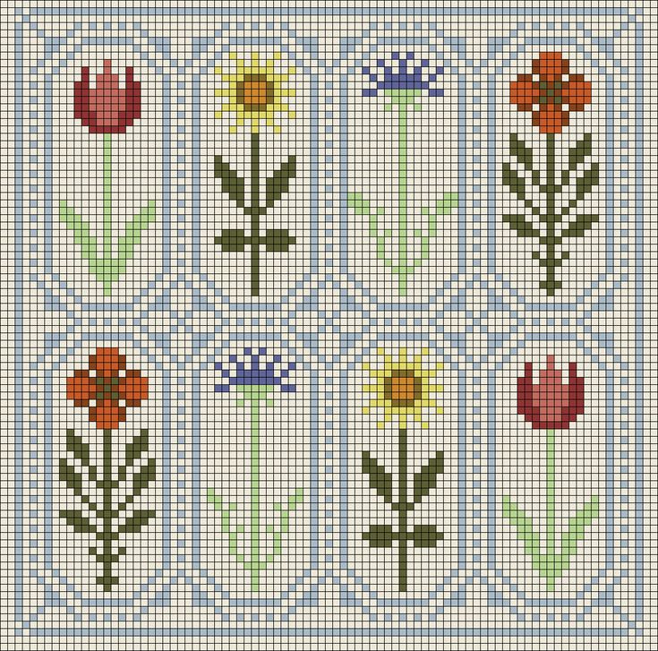 a cross stitch pattern with flowers on it