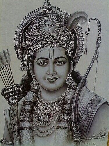 a drawing of the hindu god with arrows in his hand and wearing an elaborate headdress