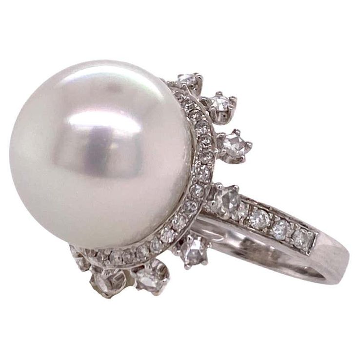 South Sea Pearl Diamond 18 Karat White Gold Cocktail Ring For Sale at 1stDibs Ornate Ring, Pearl Rings, Pearl And Diamond Ring, Luxe Jewelry, Fine Diamond Jewelry, Diamond Fashion Rings, Gold Cocktail Ring, Gold Cocktail, Sea Pearl