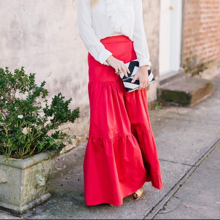 Cutest Red Maxi Skirt! Chic Red Midi Skirt, Elegant Red Skirt For Day Out, Red Relaxed Chic Maxi Skirt, Red Chic Relaxed Maxi Skirt, Chic Red Relaxed Maxi Skirt, Red Midi Skirt For Day Out, Chic Red Fitted Maxi Skirt, Chic Red Flowy Maxi Skirt, Chic Red Lined Maxi Skirt