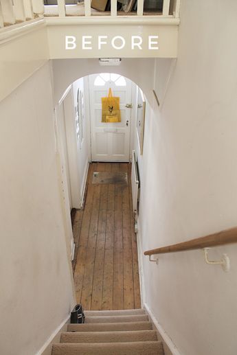 the stairs lead up to an entry way with a sign above it that says before