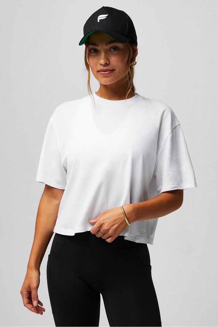 100% Cotton Boxy Tee Fabletics white female Activewear >> Womens >> Tops >> Short Sleeve T-Shirts >> Short-Sleeve Top 100% Cotton regular Everyday White Cotton Muscle Tee Athleisure, Trendy Everyday Crew Neck Activewear, White Cropped T-shirt For Workout, Trendy Everyday Activewear With Crew Neck, Trendy White Cropped T-shirt For Loungewear, White Relaxed Fit Crew Neck Muscle Tee, White Cropped T-shirt For Summer In Athleisure Style, Casual Oversized White Cropped T-shirt, Oversized White Cropped T-shirt, Casual