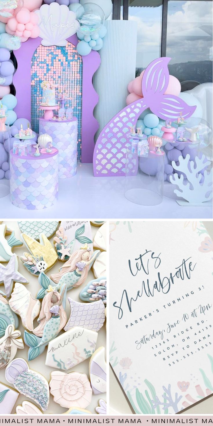 mermaid themed birthday party with cookies and decorations