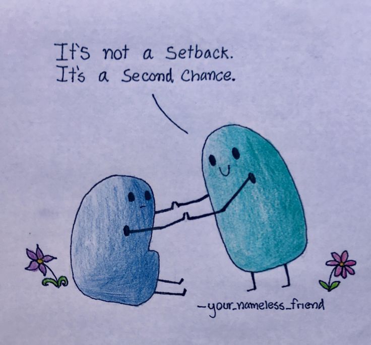 a drawing of two cartoon characters holding hands and saying it's not a setback, it's a second chance