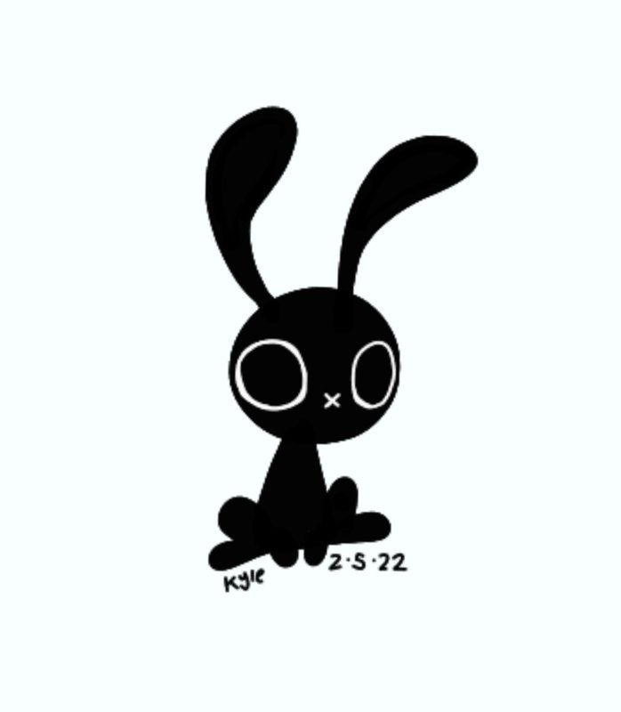 a black rabbit sitting on top of a white background with the words hyf 532