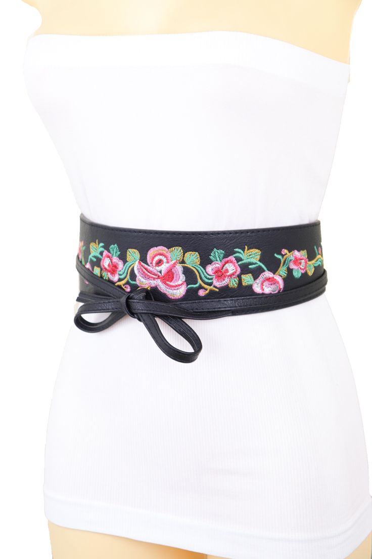 Style : Fashion wrap around tie belt / High Waist or HipCondition : Brand NewColor : Black faux leather strap + red, pink, green, yellow, and white stitches Size: One Size Belt - Adjustable Can Fit Size S - Medium Waist Size: About 26" - 37" Belt Width : About up to 2 7/8" width Very Special Fashionable Belt Beautiful For Every Day And For A Going Out Night. Women fancy chic fashion style belt Brand New Trendy Urban Women Waistband Spring Summer Winter Fall Modern All Year Around Collection Ladi Tie Fashion, Pink Green Yellow, Tie Styles, Chic Fashion, Summer Winter, Leather Wraps, Tie Belt, Black Faux Leather, Wrap Around