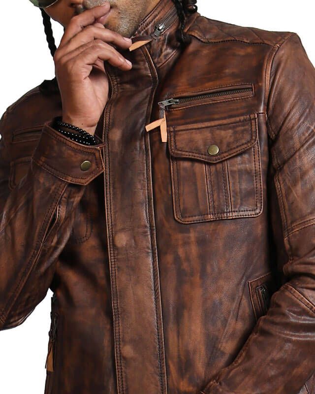 Men Brown Distressed Leather Jacket Explore the city in style with our distressed brown biker jacket, designed for those who are daring and adventurous. Made to complement your edgy personality, this brown jacket embraces a classic design with a distressed look, making it unique outerwear.Featuring a tailored design, this brown jacket offers a structured silhouette, enhancing the look of any attire this outerwear is adorned with. Constructed with 100% genuine leather, it offers a lightweight and Brown Biker Jacket, Vintage Biker Jacket, Vintage Leather Motorcycle Jacket, Leather Jacket For Men, Distressed Leather Jacket, Leather Factory, Vintage Biker, Vintage Leather Jacket, Tailored Design