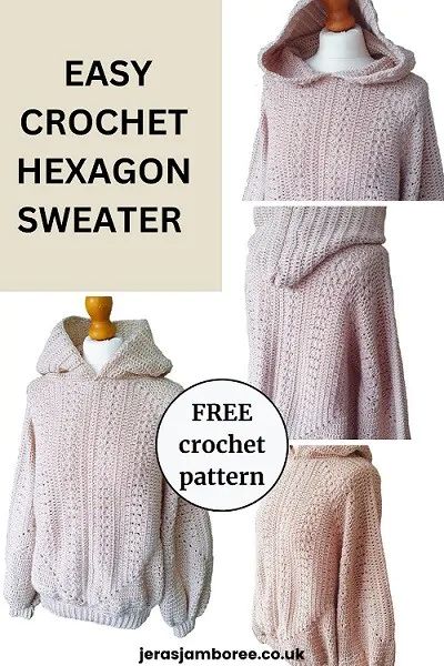 the instructions for how to knit an easy crochet hexagon sweater