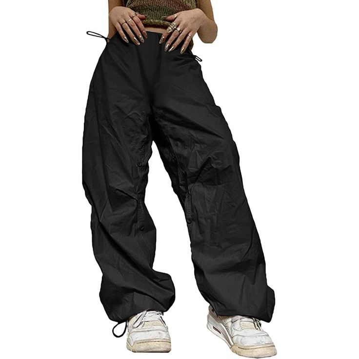 These stylish baggy pants are designed to be used every day. They are comprised of premium materials. Thanks to these stylish pants, you may spend the full day comfortably. These stylish pants will give your personality an attractive effect. Pick your favorite from the many colors and sizes that are available. Specifications: Care Instructions: Hand Wash Only Closure Type: Drawstring Rise Style: High Rise Leg Style: Straight Material: Women's punk baggy cargo pants Y2k are made of premium fabric Baggy Wide-leg Parachute Pants For Outdoor Activities, Baggy Techwear Parachute Pants, Black Baggy Y2k Parachute Pants, Streetwear Parachute Pants With Drawstring, Straight Parachute Pants With Drawstring For Streetwear, Black Y2k Parachute Trousers, Baggy Hip Hop Parachute Pants, Baggy Hip Hop Parachute Trousers, Baggy Wide-leg Parachute Pants For Streetwear