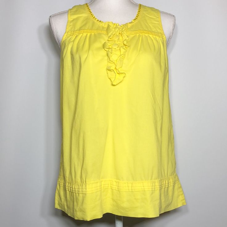 Nwot Michael Kors Yellow Sleeveless Blouse Yellow Sleeveless Top With Ruffles, Michael Kors Cotton Tops For Spring, Spring Tank Blouse, Yellow Sleeveless Blouse For Beach, Yellow Sleeveless Blouse For The Beach, Sleeveless Yellow Blouse For The Beach, Spring Daywear Sleeveless Camisole, Sleeveless Cotton Blouse For Vacation, Spring Tank Vest For Daywear