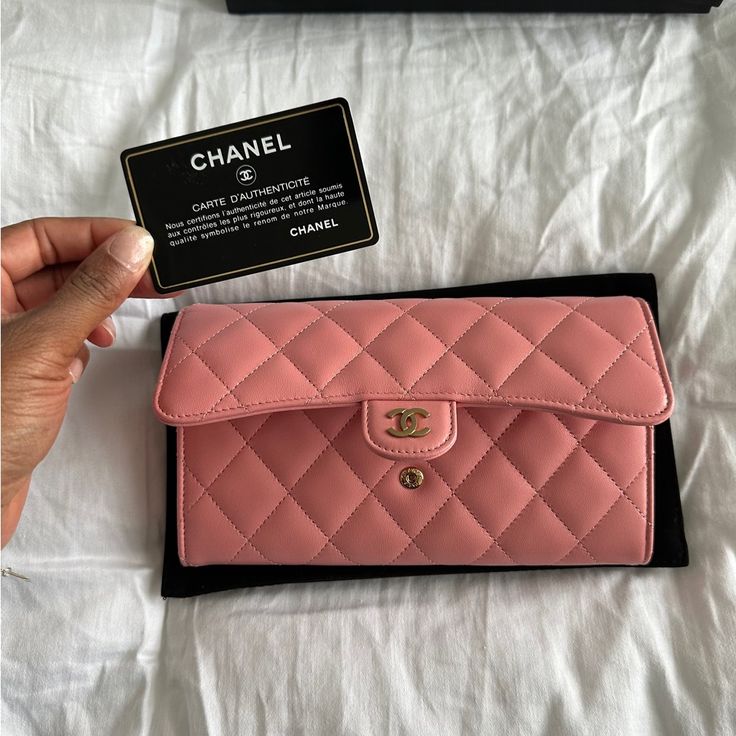 Beautiful Authentic Chanel Wallet In New Condition. You Get Everything Pictured. Box, Dust Bag, Tags, And Authentication Card. Only Taking Reasonable Offers On This Pristine Luxury Wallet. This Can Be Gifted As New. Designer Pink Rectangular Case Bag, Designer Rectangular Wallet With Removable Pouch, Evening Clutch With Rectangular Case, Designer Envelope Wallet With Interior Card Slots, Designer Travel Wallet In Envelope Shape, Designer Envelope Wallet For Travel, Designer Travel Envelope Wallet, Luxury Bifold Wallets With Removable Pouch, Luxury Bifold Wallet With Removable Pouch