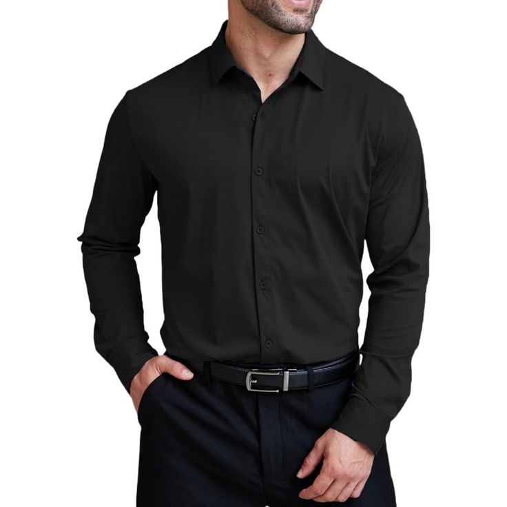 This Men's Dress Shirts Is Made Of High Stretch And Wrinkle-Free Fabric, Which Can Makes You Move Your Body More Accessible And Not Easy To Deform. This Regular Fit Dress Shirts Is The Perfect Combination Of Modern And Classic, Tapered Body And Slim Cut At The Waist Bring You Elegant Looking. Mens Wrinkle-Free Dress Shirt Suitable For Many Styles. You Can Wear A Tie Or Bow Tie For The Perfect Business Style As A Business Formal Dress Shirt, Or Just Open The Top Button For A Relaxed And Casual At Solid Color Button-up Dress Shirt, Wrinkle-resistant Solid Long Sleeve Shirt, Casual Slim Fit Wrinkle-resistant Dress Shirt, Semi-formal Wrinkle-resistant Button-up Shirt, Casual Slim Fit Shirt With Wrinkle-resistant Fabric, Black Dress Shirt With Button Cuffs, Casual Business Shirt With Wrinkle-resistant Fabric, Casual Business Shirt, Wrinkle-resistant, Business Casual Solid Color Button-up Shirt