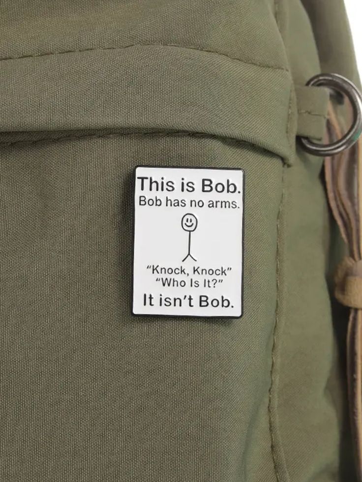 this is bob's name tag on the back of a khaki jacket