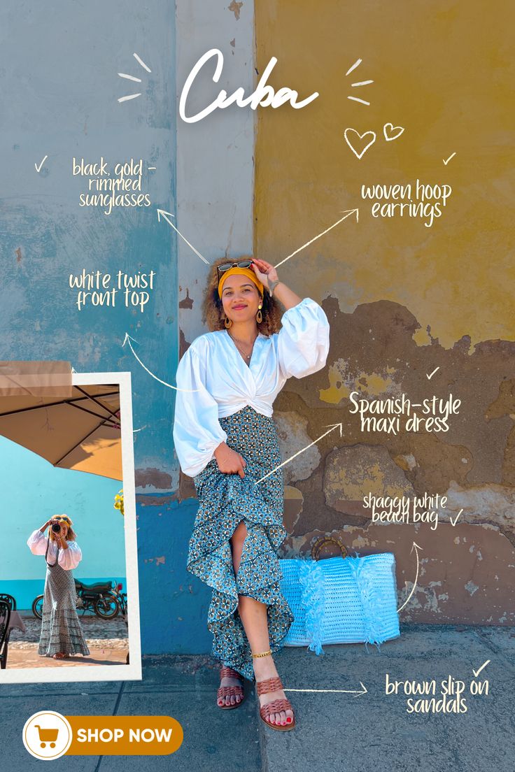 a woman is standing in front of a wall with her hand on her head and the words cuba above her