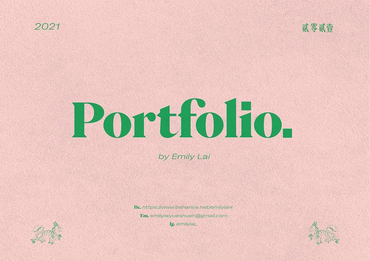 a pink book cover with the words portfolio written in green on it's front