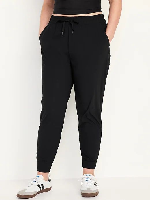 High-Waisted SleekTech Joggers | Old Navy Solid Moisture-wicking Athleisure Bottoms, Sports Pants With Comfort Stretch And Side Pockets, Drawstring Long Pants Activewear For Sports, Sports Activewear With Drawstring Long Pants, Versatile Sports Activewear With Elastic Waistband, Stretch Sweatpants With Drawstring In Sportswear Style, Solid 4-way Stretch Bottoms For Jogging, Stretch Sweatpants With Drawstring, Stretch Sweatpants With Drawstring For Sportswear