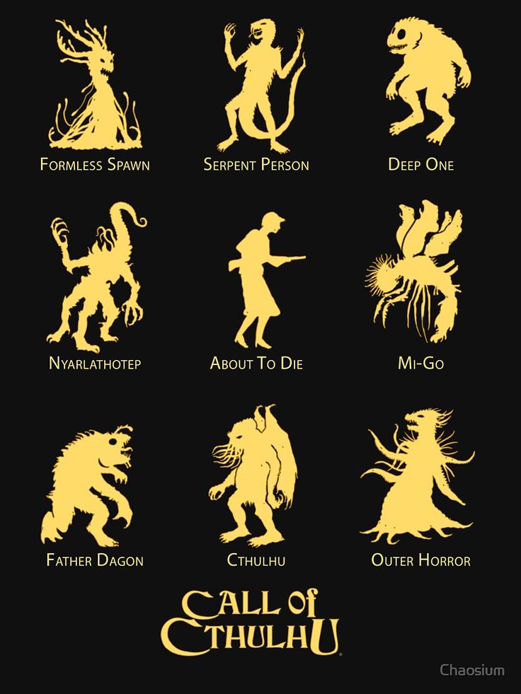 the silhouettes of all different monsters and their names are shown in yellow on black