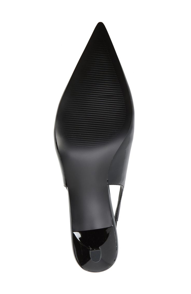 Smooth faux-leather lends sleek style to this stunning kitten-heel pump complete with a pointy toe and slingback strap. Synthetic upper, lining and sole Imported Black Slingback Pumps With 4-inch Heel For Business, Sleek Black Slingback Pumps With Deep Heel Cup, Elegant Evening Heels In Polyurethane, Formal Heels With Heel Strap And Polyurethane, Elegant Heels With Heel Strap, Formal Heels With Heel Strap, Sleek Synthetic Slingback Pumps For Formal Occasions, Fitted Black Slingback Pumps With Removable Insole, Polyurethane Heels With Heel Strap And Pointed Toe