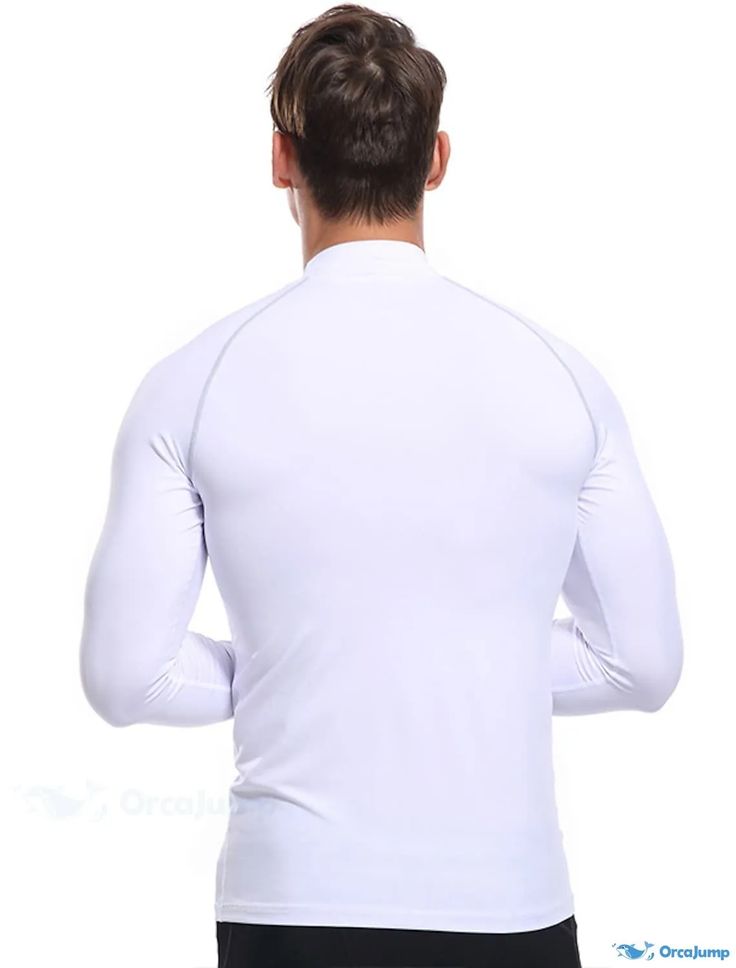 OrcaJump - Mens Grey/White/Black Long-Sleeved Solid T-Shirt for Daily Sports and Streetwear Casual Wear White Long Sleeve Sportswear T-shirt, Casual White Rash Guard For Sports, White Stretch Rash Guard With Crew Neck, White Stretch Crew Neck Rash Guard, White Moisture-wicking Rash Guard For Sports, Sporty White Rash Guard With Crew Neck, White Sporty Crew Neck Rash Guard, White Crew Neck Sporty Rash Guard, White Sporty Moisture-wicking Rash Guard