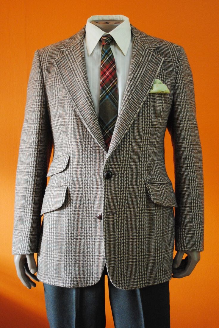 "Excellent English cut tweed jacket in size 38. Double vents, ticket pocket, fully lined, made in England. Chest: 21\" or 53.5 cm across Sleeve: 25\" or 63.5 cm Shoulders: 18\" or 45.5 cm across Length: 31\" or 79 cm" Tailored Plaid Tweed Jacket With Patch Pockets, Plaid Tweed Jacket With Welt Pockets And Notch Lapel, Plaid Tweed Jacket With Notch Lapel And Welt Pockets, Plaid Tweed Jacket With Welt Pockets And Lapel Collar, Elegant Plaid Tweed Jacket With Patch Pockets, Fitted Plaid Outerwear With Patch Pockets, Plaid Tweed Jacket With Welt Pockets, Elegant Plaid Tweed Jacket With Pockets, Tailored Single Button Tweed Jacket For Fall