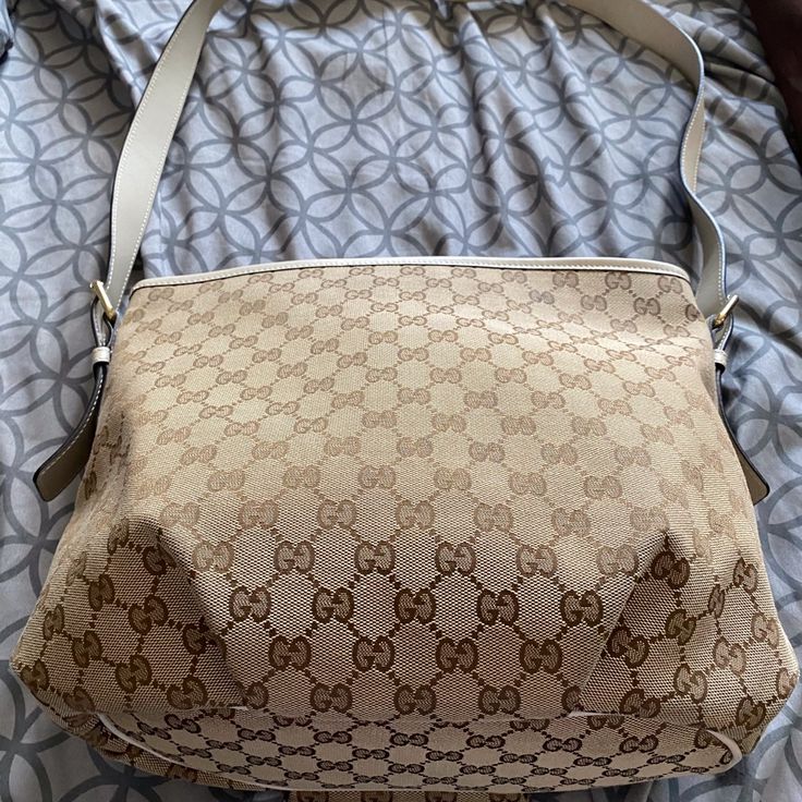 Vintage Gucci Bag Like New Crossbody Authentic Tags Authentic Product Number - 388930 527066 Outside Zipper Inside Zipper, 2 Inside Pockets Gucci Beige Monogram Canvas Shoulder Bag, Gucci Beige Crossbody Satchel, Beige Monogram Canvas Satchel With Gold-tone Hardware, Gucci Bag With Adjustable Strap For Shopping, Classic Beige Monogram Canvas Shoulder Bag, Gucci Monogram Canvas Shoulder Bag, Gucci Beige Top Handle Bag, Gucci Shoulder Bag With Adjustable Strap For Shopping, Beige Gucci Tote Bag